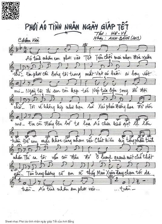 Trang 1 của Sheet nhạc PDF bài hát Phơi áo tình nhân ngày giáp Tết - Anh Bằng, Áo tình nhân em phơi vào  Tết