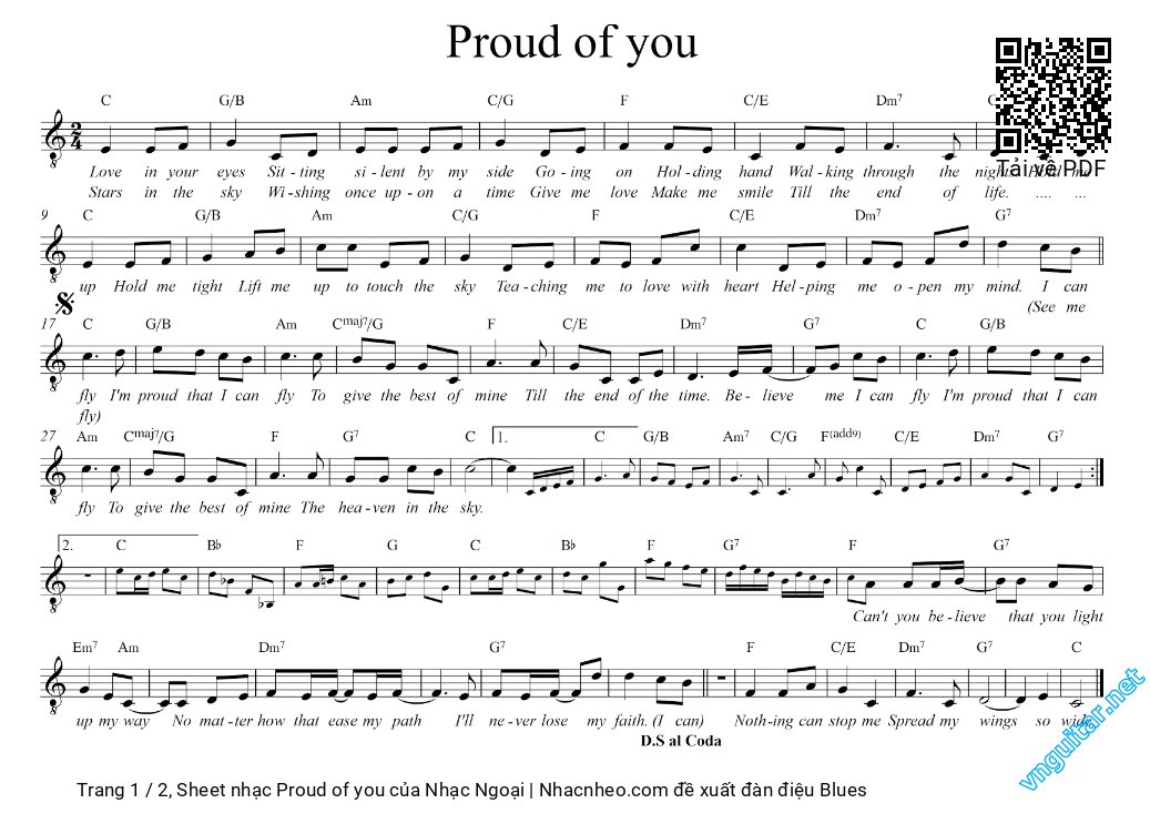 Trang 1 của Sheet nhạc PDF bài hát Proud of you - Nhạc Ngoại, Intro:Love in your  eyes