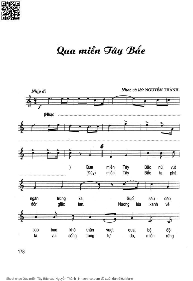 Trang 1 của Sheet nhạc PDF bài hát Qua miền Tây Bắc - Nguyễn Thành, 1. Qua  miền Tây  Bắc núi vút  ngàn trùng  xa. Suối  sâu đèo cao bao khó  khăn vượt  qua