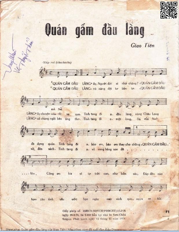 Trang 2 của Sheet nhạc PDF bài hát Quán gấm đầu làng - Giao Tiên, 1. Quán gấm đầu  làng ấy người đời ai nhớ chăng. Quán gấm đầu  làng ấy chuyện xưa rất xa  xưa