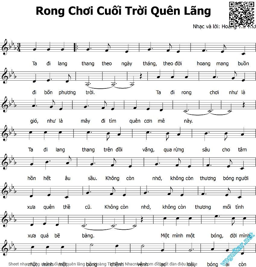 Trang 1 của Sheet nhạc PDF bài hát Rong chơi cuối trời quên lãng - Hoàng Thi Thơ, 1.  Ta đi lang thang theo ngày tháng. Theo đời  hoang mang buồn  đi bốn phương  trời Ta đi rong chơi như là gió, như là  mây