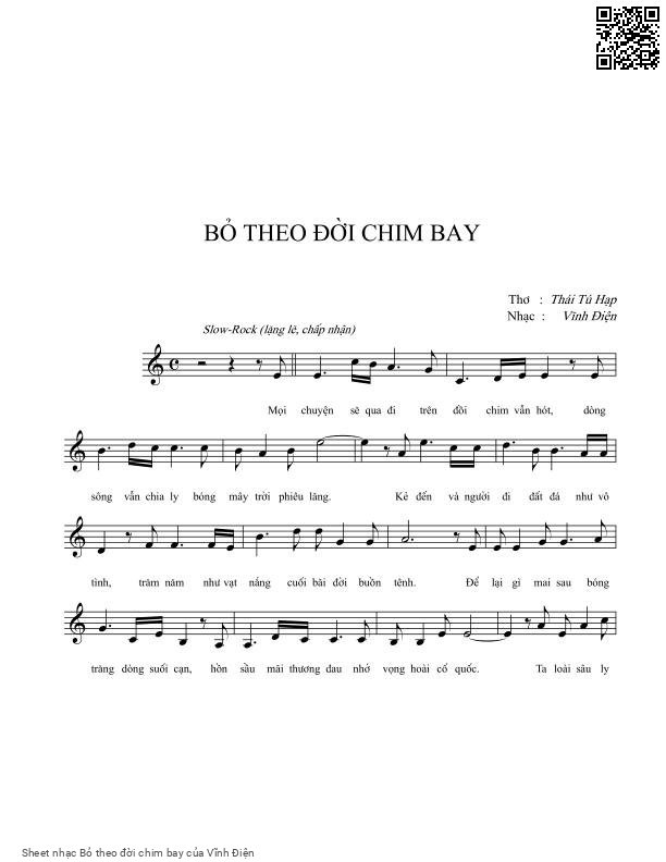 Sheet nhạc Bỏ theo đời chim bay