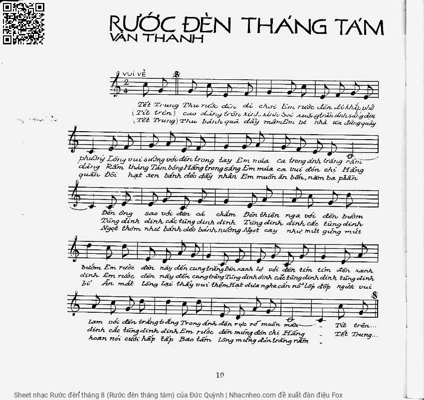 Trang 1 của Sheet nhạc PDF bài hát Rước đèn tháng 8 (Rước đèn tháng tám) - Đức Quỳnh, 1. Tết Trung  Thu rước đèn đi chơi. Em rước  đèn đi khắp phố  phường Lòng vui sướng với đèn trong tay