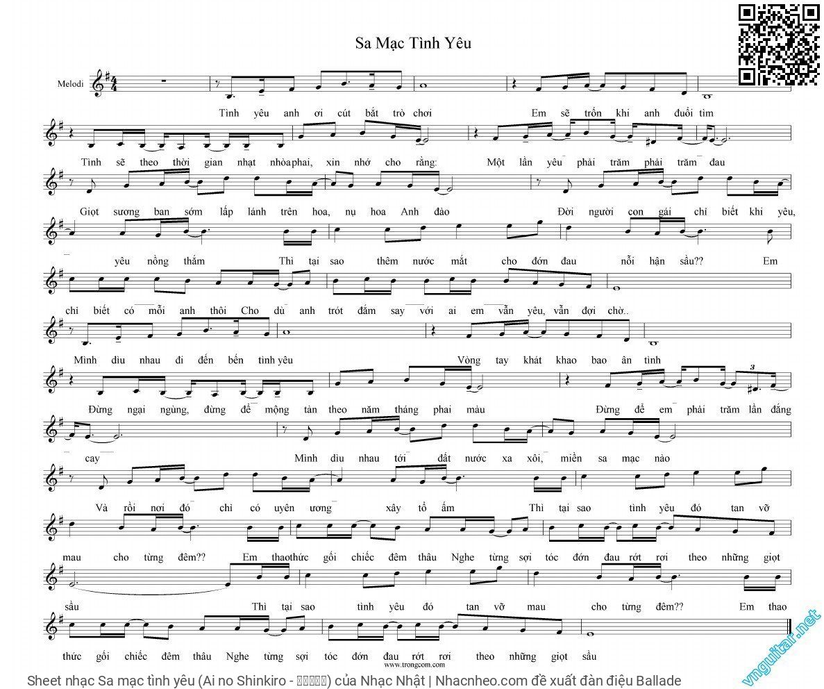 Trang 1 của Sheet nhạc PDF bài hát Sa mạc tình yêu (Ai no Shinkiro - 愛の蜃気楼) - Nhạc Nhật, 1.Tình yêu anh  ơi cút bắt trò  chơi. Em sẽ trốn khi anh đuổi  tìm Tình sẽ theo thời gian nhạt nhoà  phải xin nhớ cho rằng