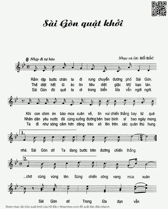 Trang 1 của Sheet nhạc PDF bài hát Sài Gòn quật khởi - Hồ Bắc, 1.  Rầm rập bước chân ta đi  rung chuyển đường phố  Sài Gòn. Khi con chim  én báo mùa xuân  về