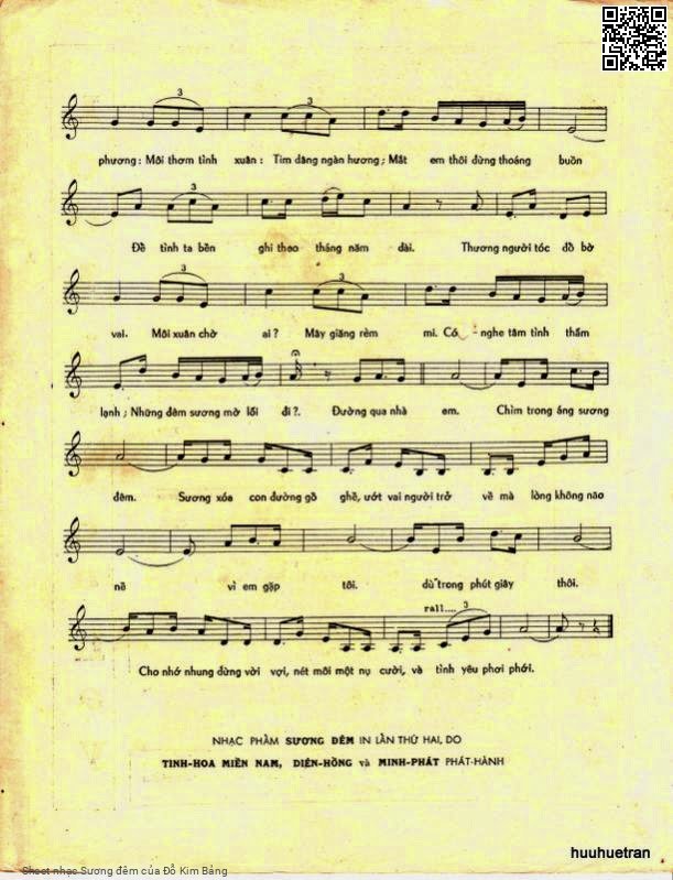 Trang 3 của Sheet nhạc PDF bài hát Sương đêm - Đỗ Kim Bảng, 1. Đường khuya mình  tôi lặng nghe tiếng sương  rơi. Trong vắng im, lòng bồi  hồi