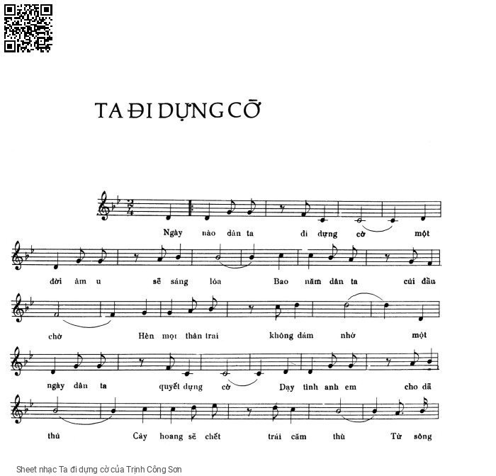 Trang 1 của Sheet nhạc PDF bài hát Ta đi dựng cờ - Trịnh Công Sơn, Ngày  nào dân ta đi dựng  cờ. Một  đời âm u sẽ sáng  lóa Bao  năm dân ta cúi đầu  chờ