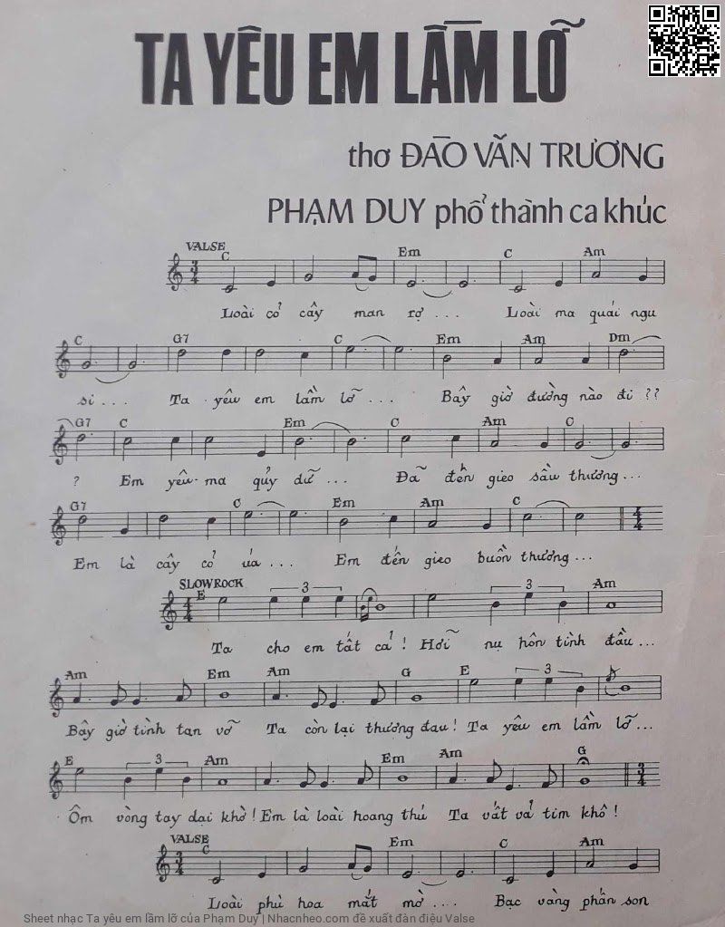 Trang 2 của Sheet nhạc PDF bài hát Ta yêu em lầm lỡ - Phạm Duy, 1.  Loài cỏ cây man  rợ. Loài ma  quái ngu  si Ta yêu em lầm  lỡ