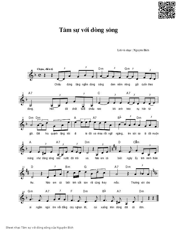 Sheet nhạc Tâm sự với dòng sông