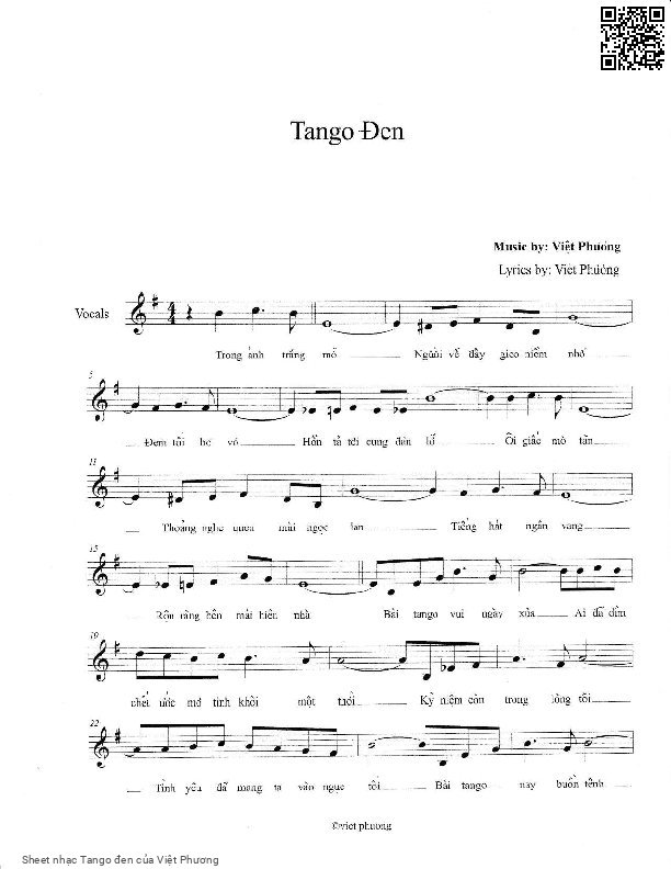 Trang 1 của Sheet nhạc PDF bài hát Tango đen - Việt Phương, 1. Trong ánh trăng  mờ. Người về đây gieo niềm  nhớ Đêm tối bơ  vơ