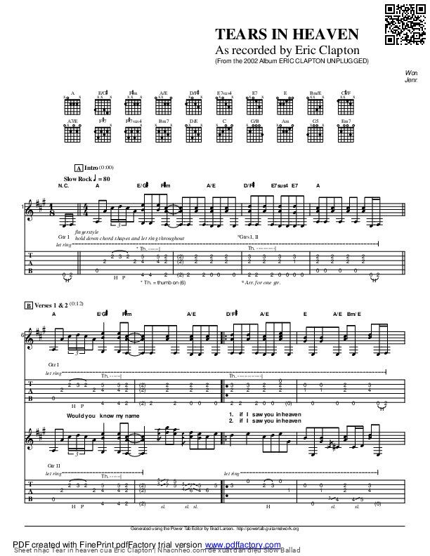 Trang 1 của Sheet nhạc PDF bài hát Tear in heaven - Eric Clapton, Intro:Would you  know my  name