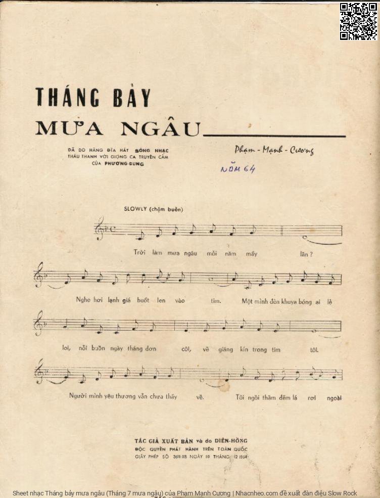 Trang 2 của Sheet nhạc PDF bài hát Tháng bảy mưa ngâu (Tháng 7 mưa ngâu) - Phạm Mạnh Cương, 1. Trời làm mưa ngâu mỗi năm mấy  lần. Nghe hơi lạnh  giá buốt len vào  tim Một mình đèn khuya bóng ai lẻ  loi