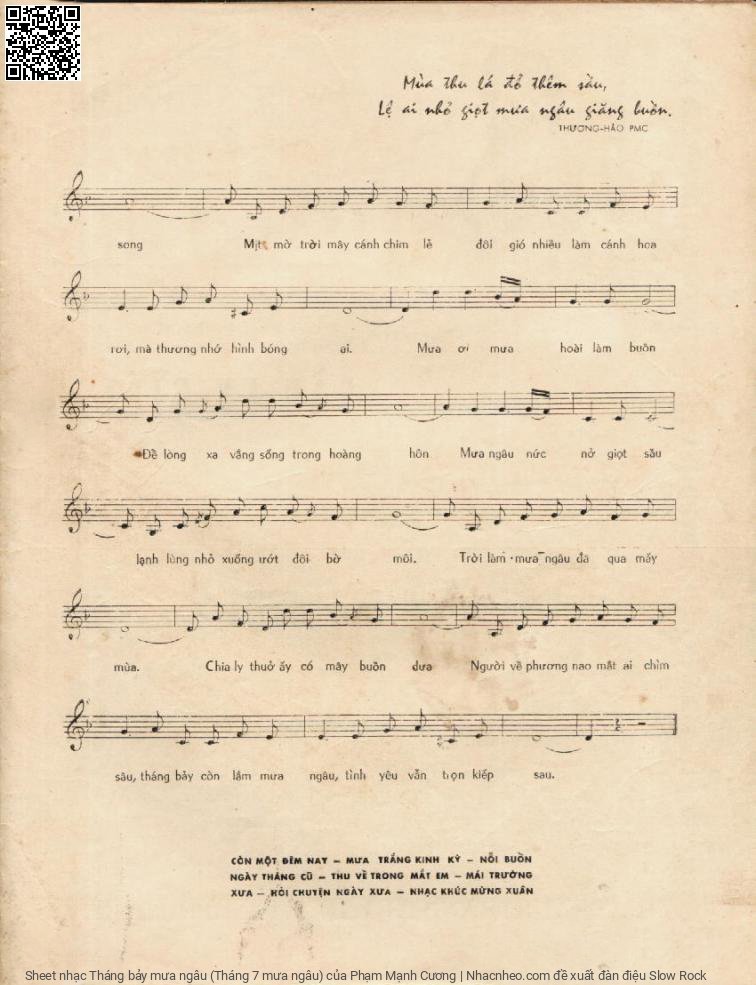 Trang 3 của Sheet nhạc PDF bài hát Tháng bảy mưa ngâu (Tháng 7 mưa ngâu) - Phạm Mạnh Cương, 1. Trời làm mưa ngâu mỗi năm mấy  lần. Nghe hơi lạnh  giá buốt len vào  tim Một mình đèn khuya bóng ai lẻ  loi