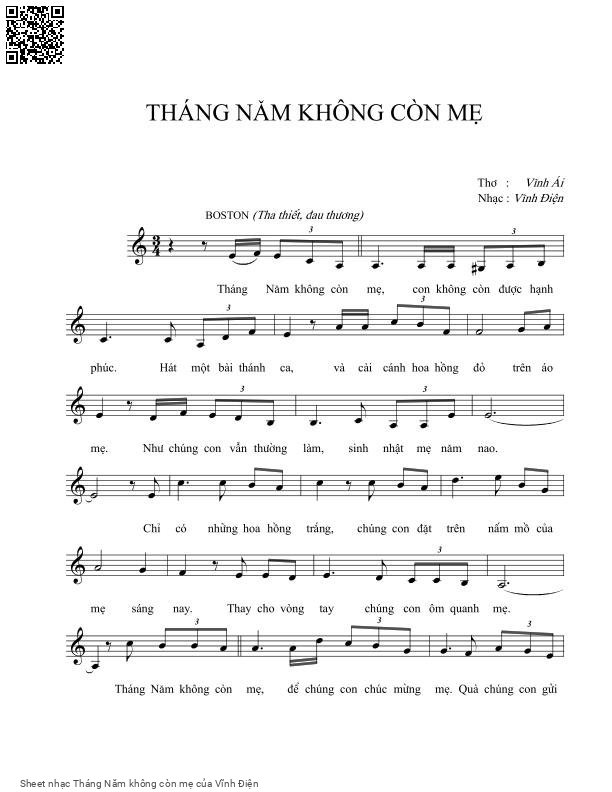 Trang 1 của Sheet nhạc PDF bài hát Tháng Năm không còn mẹ - Vĩnh Điện, Tháng Năm không còn  mẹ. Con không  còn được hạnh  phúc Hát một bài thánh  ca