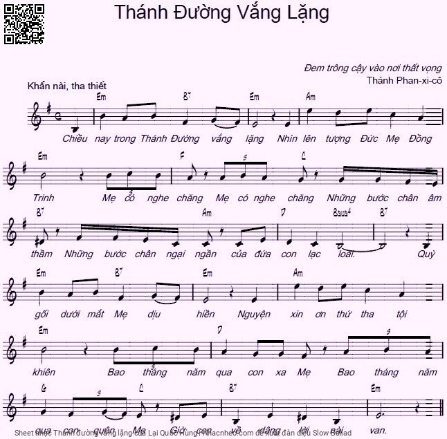 Trang 1 của Sheet nhạc PDF bài hát Thánh đường vắng lặng - Lại Quốc Hùng, Chiều  nay trong Thánh  Đường vắng  lặng. Nhìn  lên tượng Đức Mẹ Đồng  Trinh