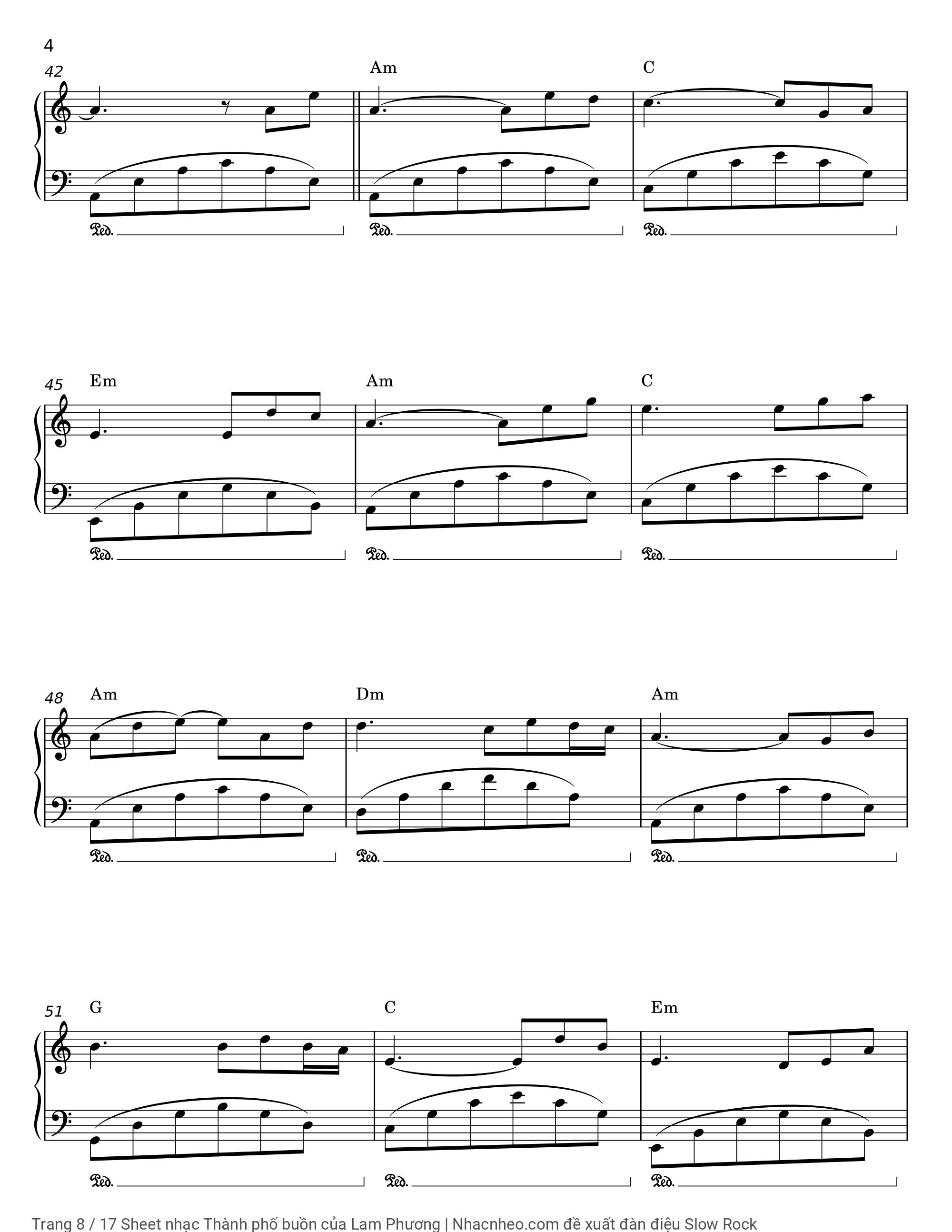 Trang 8 của Sheet nhạc PDF Piano Guitar Tab bài hát Thành phố buồn - Lam Phương, Có sheet Piano solo và sheet Guitar Tab bên dưới.  1. Thành phố  nào nhớ không  em