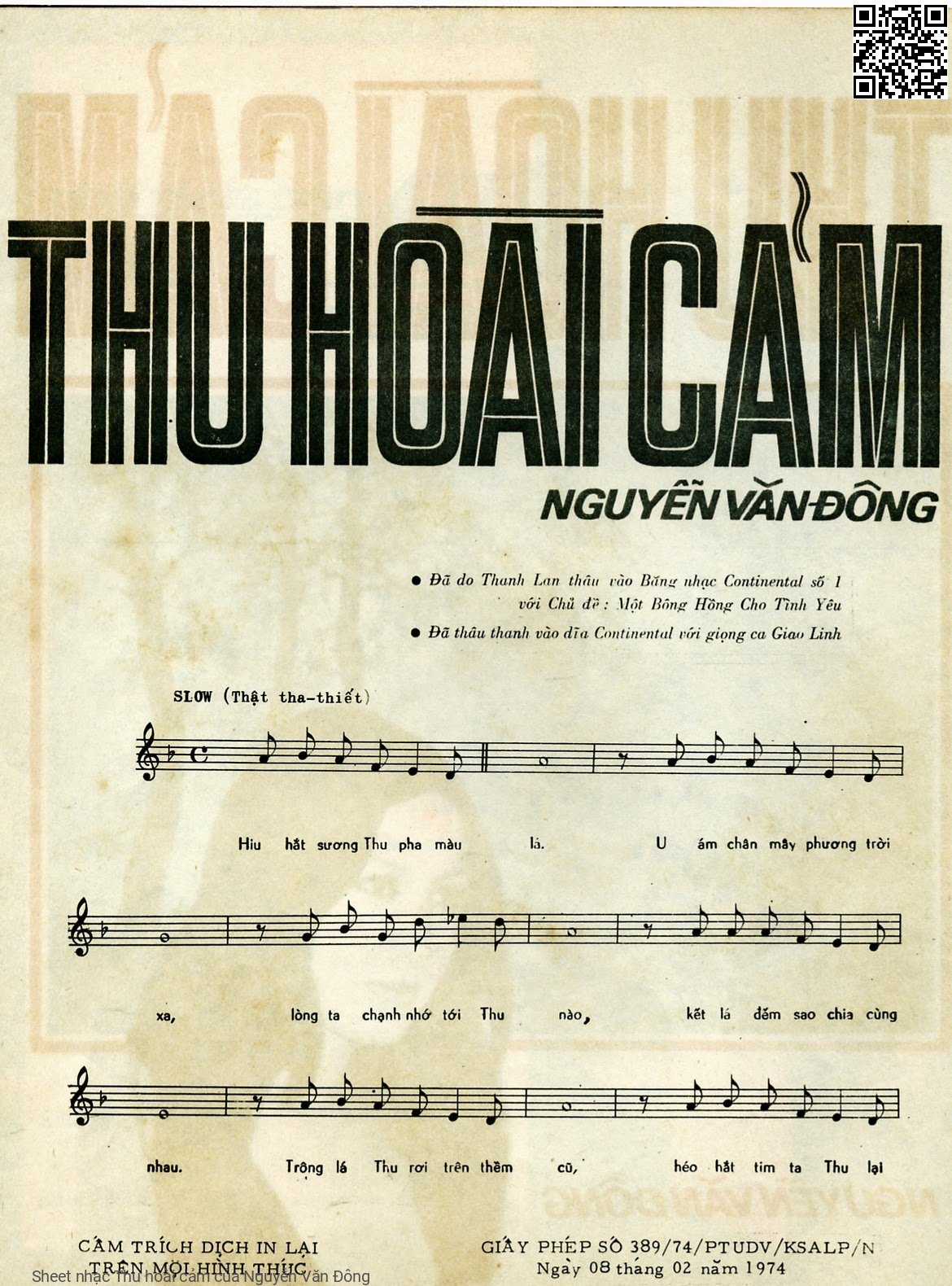 Trang 2 của Sheet nhạc PDF bài hát Thu hoài cảm - Nguyễn Văn Đông, 1. Hiu hắt sương thu pha màu  lá. U ám chân mây phương trời  xa Lòng ta chạnh nhớ tới thu  nào