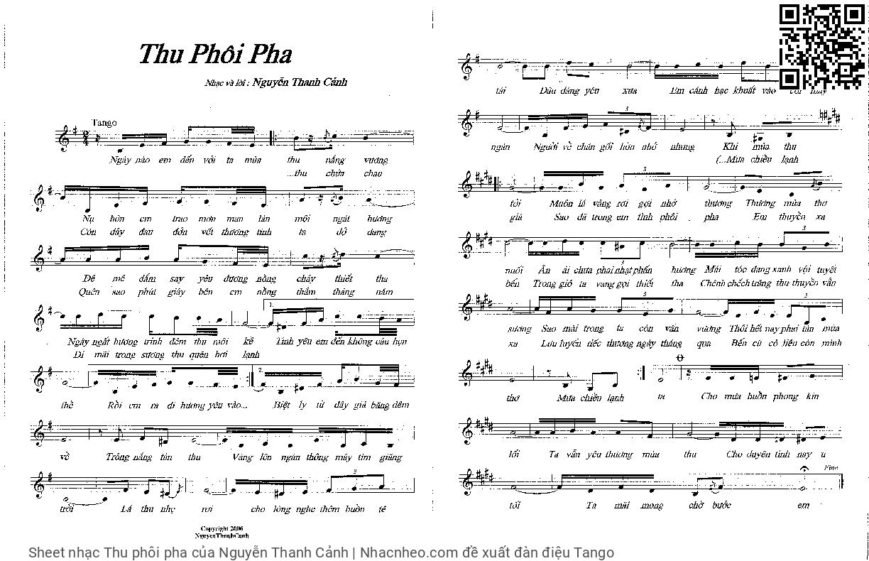 Sheet nhạc Thu phôi pha - Nguyễn Thanh Cảnh