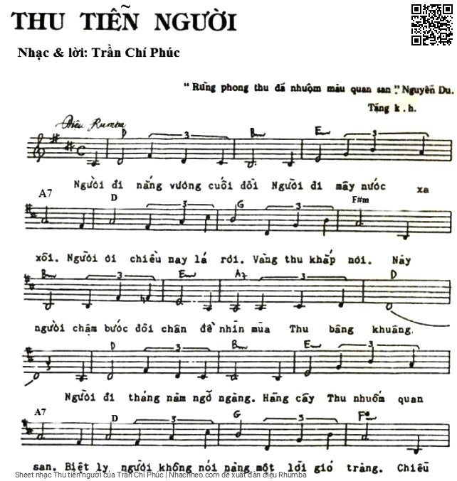 Trang 1 của Sheet nhạc PDF bài hát Thu tiễn người - Trần Chí Phúc, 1. Người  đi nắng vương cuối  đồi. Người  đi mây nước xa  xôi Người  ơi, chiều nay lá  rơi, vàng thu khắp  nơi