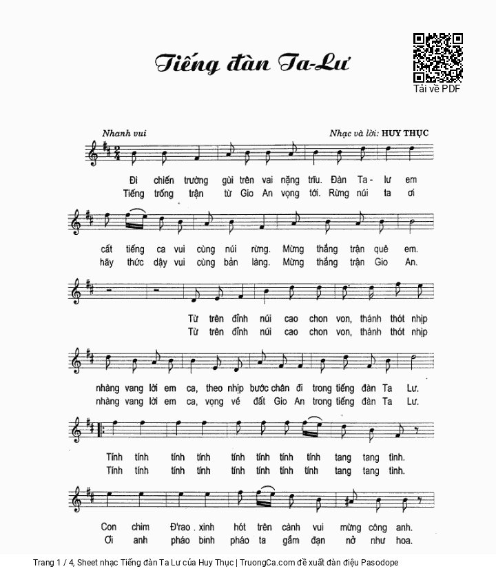 Sheet nhạc Tiếng đàn Ta Lư