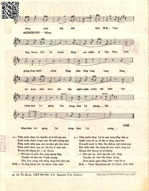 Trang 3 của Sheet nhạc PDF bài hát Tiếng hát trên sông Lô - Phạm Duy, Phiên bản 1: theo phần trình bày của Elvis Phương