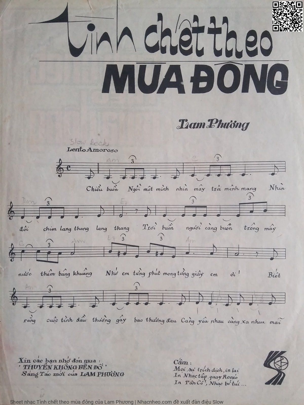 Trang 2 của Sheet nhạc PDF bài hát Tình chết theo mùa đông - Lam Phương, 1. Chiều  buồn ngồi một mình nhìn  mây trôi mênh mang