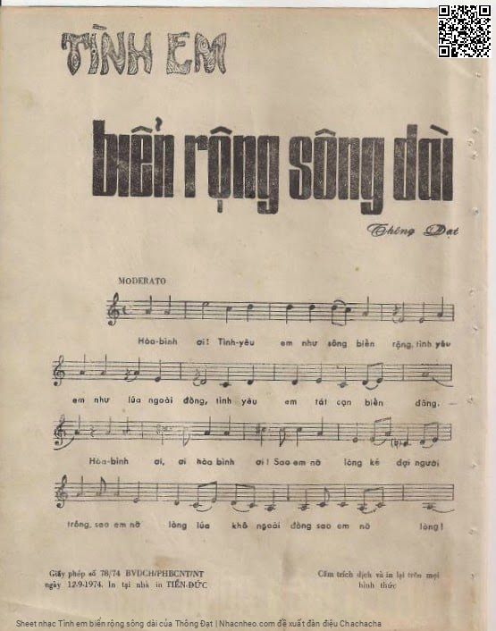 Trang 2 của Sheet nhạc PDF bài hát Tình em biển rộng sông dài - Thông Đạt, 1. Hòa bình  ơi, tình yêu  em như sông biển  rộng. Tình yêu  em như lúa ngoài  đồng