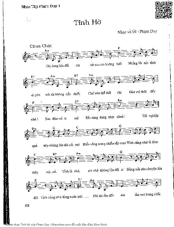 Trang 1 của Sheet nhạc PDF bài hát Tình hờ - Phạm Duy, 1.  Tôi đang lừa dối em mà sao em không  biết. Những lời nói tình  duyên với  tôi không cần  thiết