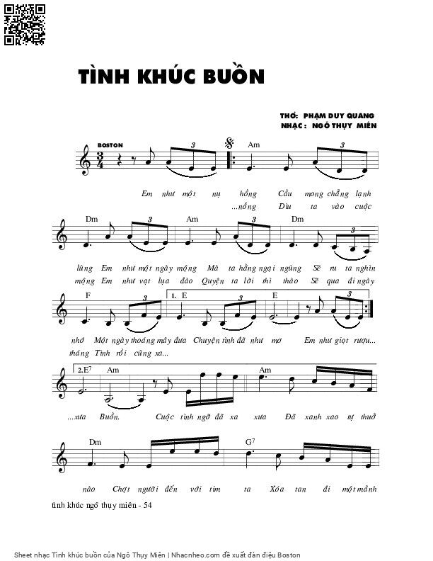 Trang 2 của Sheet nhạc PDF bài hát Tình khúc buồn - Ngô Thụy Miên, 1. Em như một nụ  hồng cầu mong chẳng lạnh  lùng. Em như một ngày  mộng, mà ta hằng ngại  ngùng