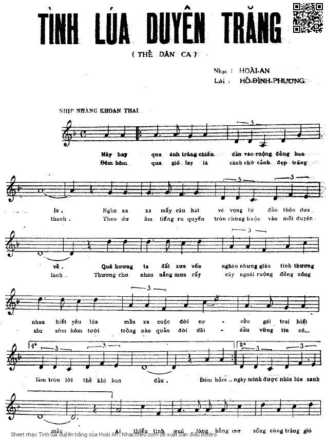 Trang 2 của Sheet nhạc PDF bài hát Tình lúa duyên trăng - Hoài An, Mây bay  qua anh trăng chiếu  dần vào ruộng đồng bao  la. Nghe xa  xa mấy câu hát  vè vọng từ đầu  thôn đưa  về