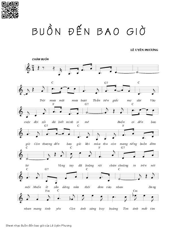 Sheet nhạc Buồn đến bao giờ