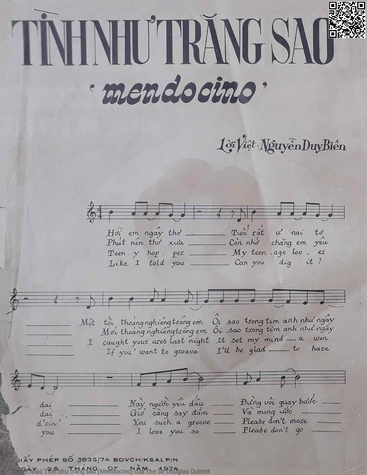 Trang 2 của Sheet nhạc PDF bài hát Tình như trăng sao (Mendocino) - The Sir Douglas Quintet, 1.  Hỡi em ngây thơ, tuổi rất ư nai tơ. Một tối thoáng nghiêng trông em ôi sao trong tim anh như ngây  dại