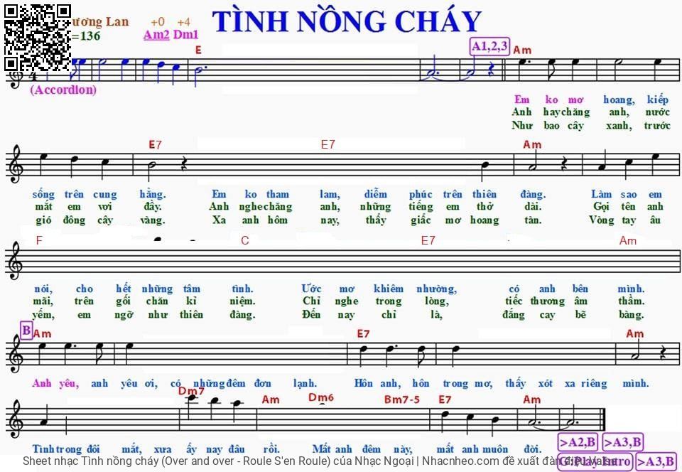 Trang 1 của Sheet nhạc PDF bài hát Tình nồng cháy (Over and over - Roule S