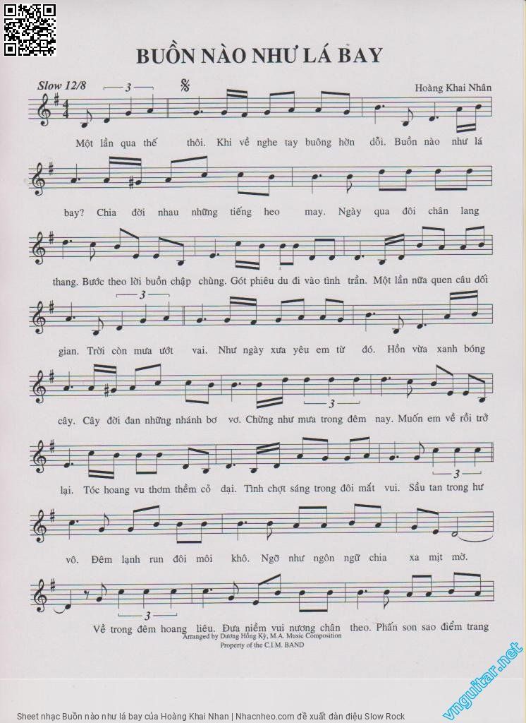 Trang 1 của Sheet nhạc PDF bài hát Buồn nào như lá bay - Hoàng Khai Nhan, Một lần qua thế  thôi khi về  nghe tay buông hờn  dỗi. Buồn nào như lá  bay chia đời  nhau những tiếng heo  may