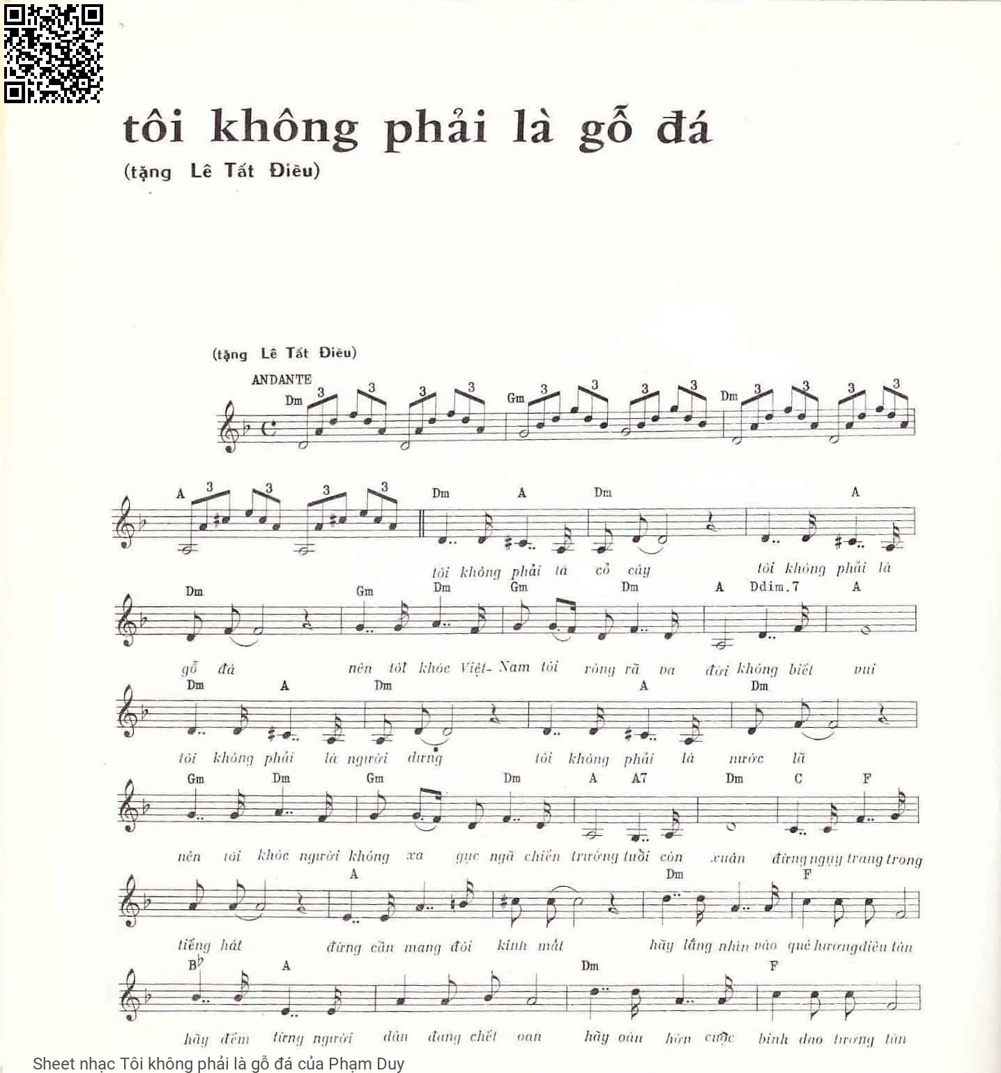 Trang 1 của Sheet nhạc PDF bài hát Tôi không phải là gỗ đá - Phạm Duy, 1.  Tôi không  phải là  cỏ cây. Tôi không  phải là  gỗ đá Nên tôi  khóc Việt  Nam tôi