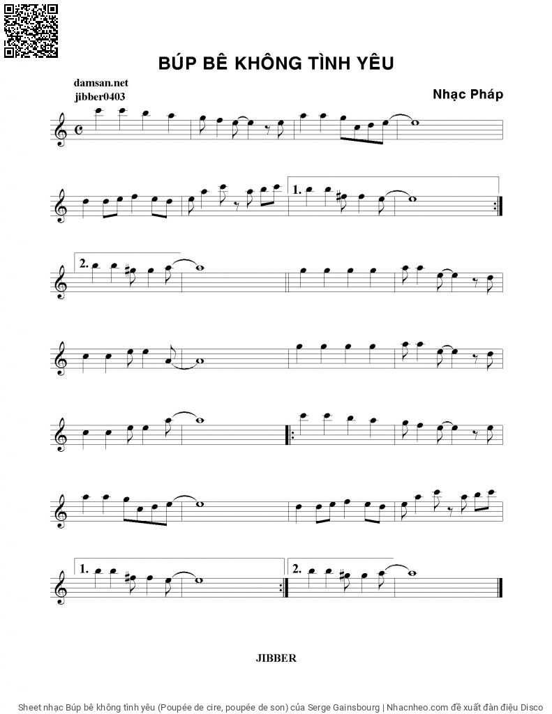 Trang 1 của Sheet nhạc PDF bài hát Búp bê không tình yêu (Poupée de cire, poupée de son) - Serge Gainsbourg, 1.  Tôi như con búp bê bằng nhựa. Một  thứ búp bê thật xinh  xắn Đựng đầy trong trái tim nghìn  muôn ca khúc