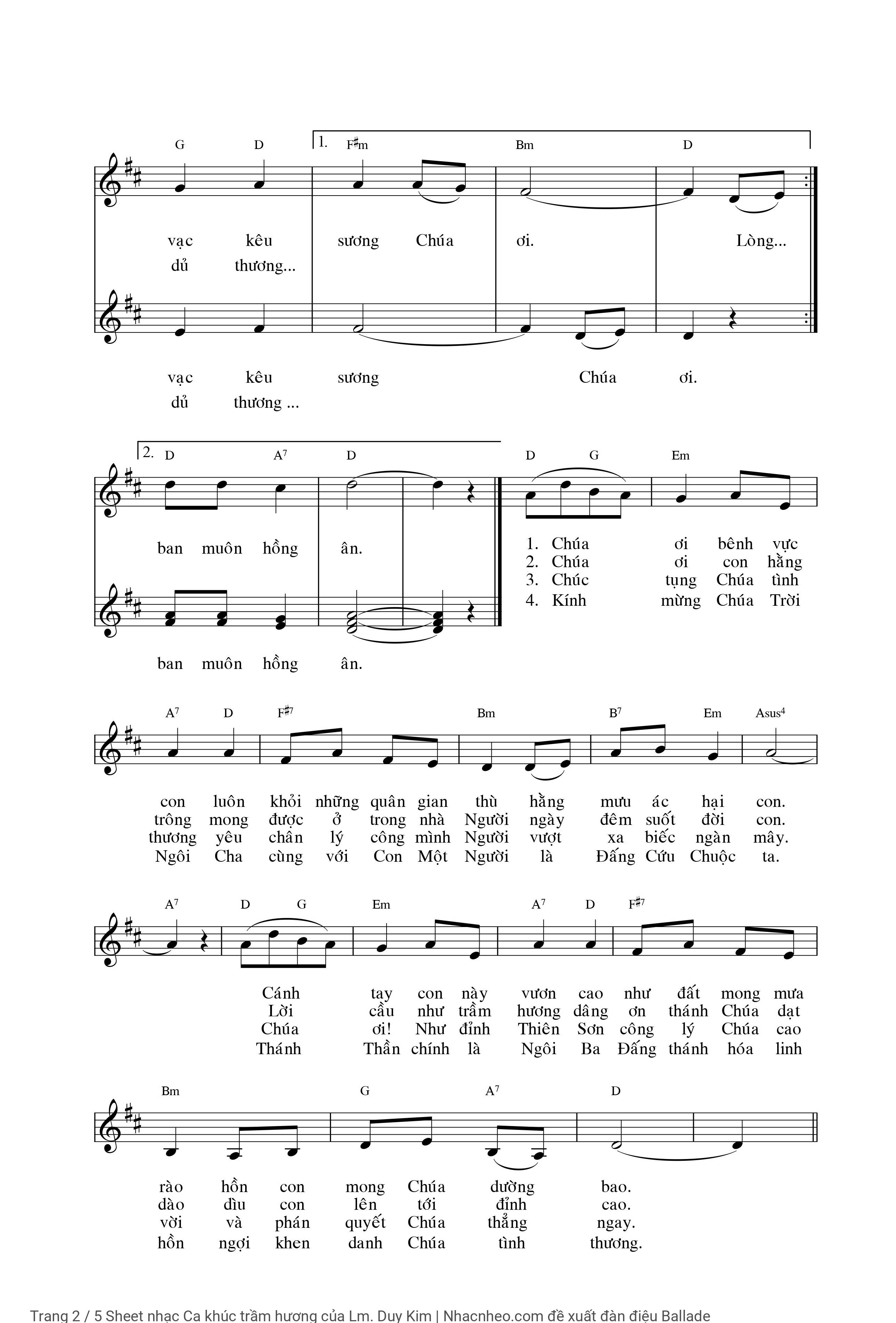 Trang 2 của Sheet nhạc PDF Piano bài hát Ca khúc trầm hương - Lm. Dao Kim, Có Sheet cho bản phối Piano x Violin x Đàn Tranh x Ukulele x Cello, tải về PDF