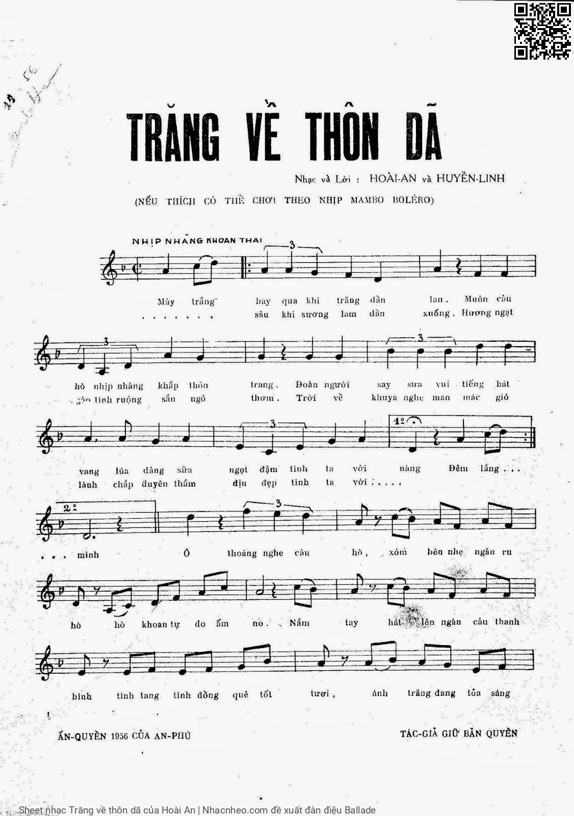 Trang 6 của Sheet nhạc PDF bài hát Trăng về thôn dã - Hoài An, 1. Mây trắng  bay qua khi trăng dần lan. Muôn câu hò nhịp nhàng khắp thôn  trang Đoàn người  say sưa vui tiếng hát  vang