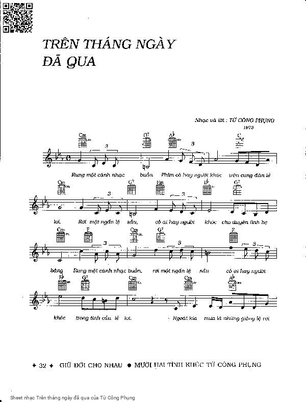 Trang 1 của Sheet nhạc PDF bài hát Trên tháng ngày đã qua - Từ Công Phụng, 1.  Rung một cánh nhạc  buồnPhím có hay người  khóc trên cung đàn lẻ  loiRơi một ngấn lệ  sầu