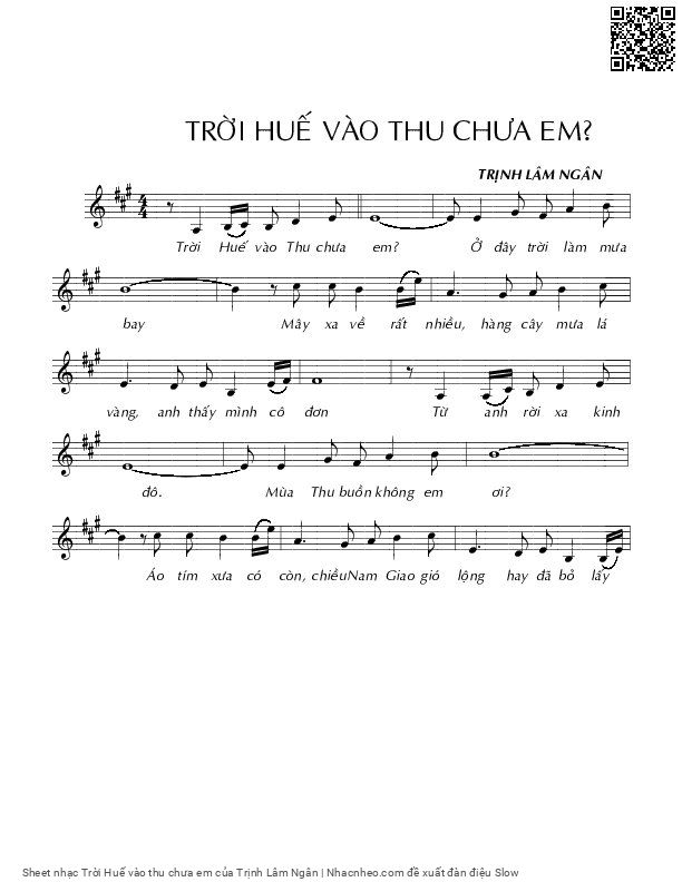 Sheet nhạc Trời Huế vào thu chưa em