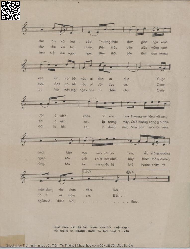Trang 3 của Sheet nhạc PDF bài hát Trộm nhìn nhau - Trầm Tử Thiêng, 1. Đôi  khi trộm nhìn  em. Xem dung nhan  đó  bây  giờ ra  sao Em có  còn đôi má  đào như ngày  nào