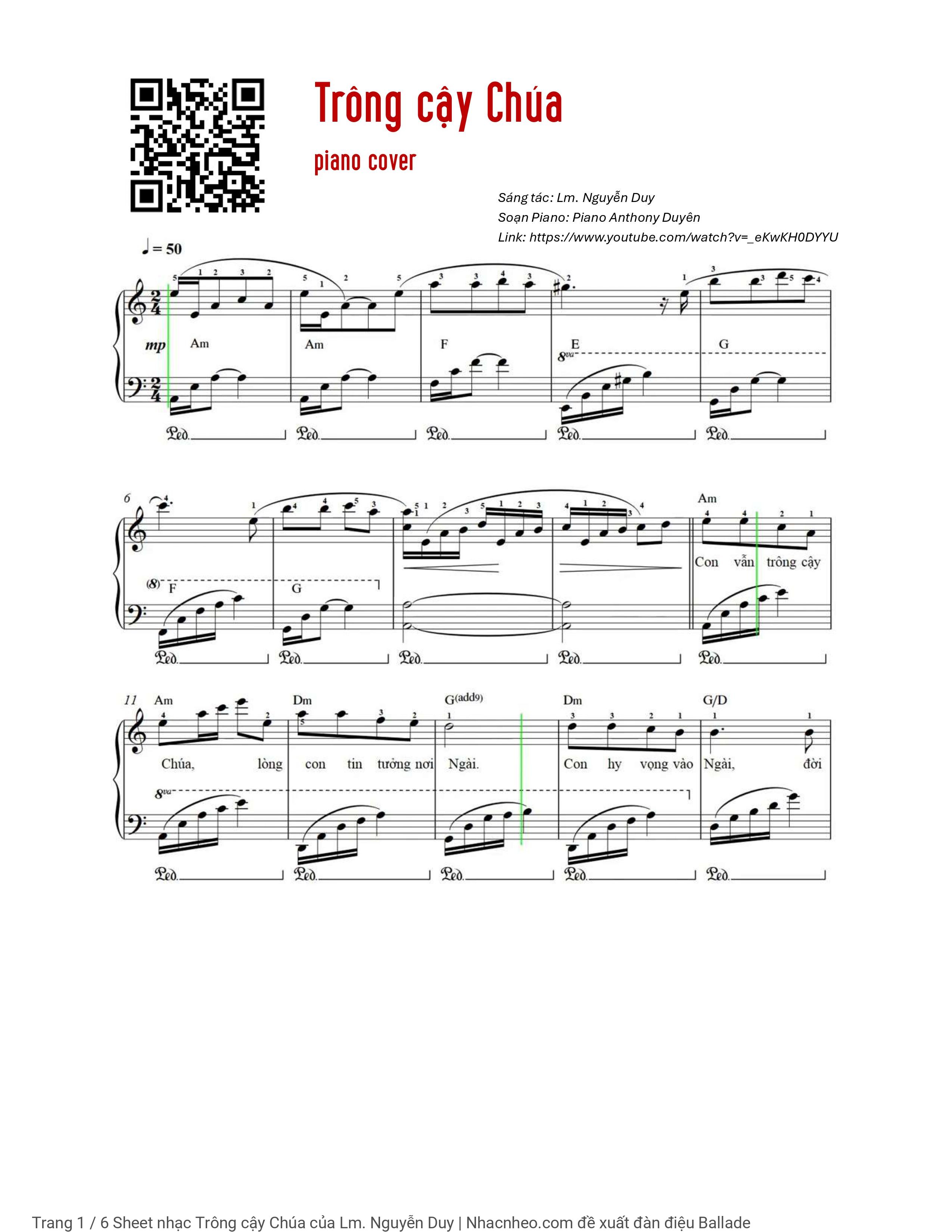 Sheet nhạc Trông cậy Chúa Piano solo