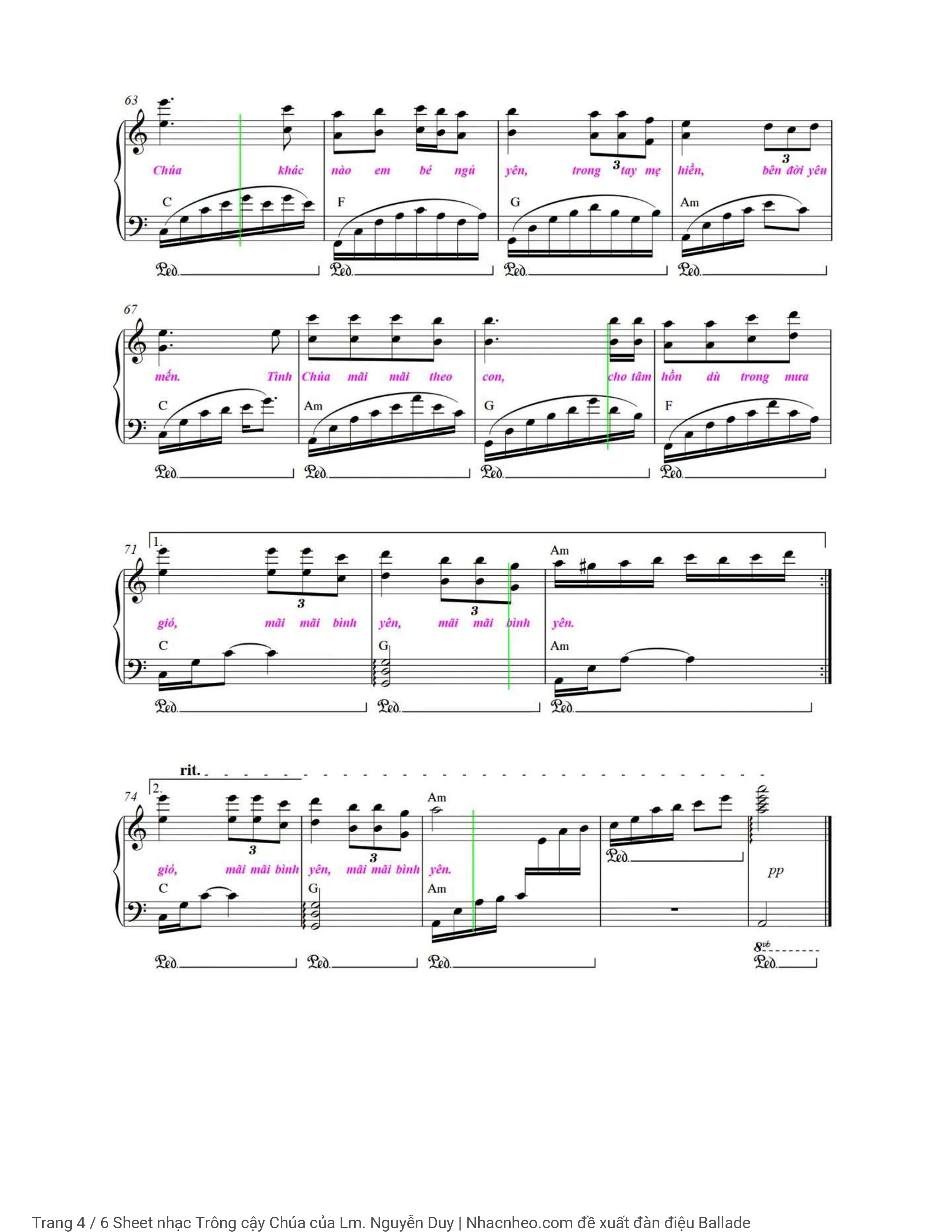 Trang 4 của Sheet nhạc PDF Piano bài hát Trông cậy Chúa Piano solo - Lm. Nguyễn Duy