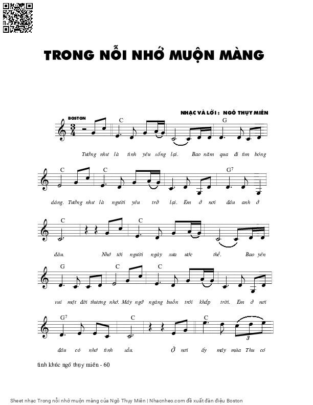 Trang 1 của Sheet nhạc PDF bài hát Trong nỗi nhớ muộn màng - Ngô Thụy Miên, Tưởng như  là tình yêu sống lại. Bao năm  qua đi tìm bóng  dáng Tưởng như  là người yêu nhớ lại