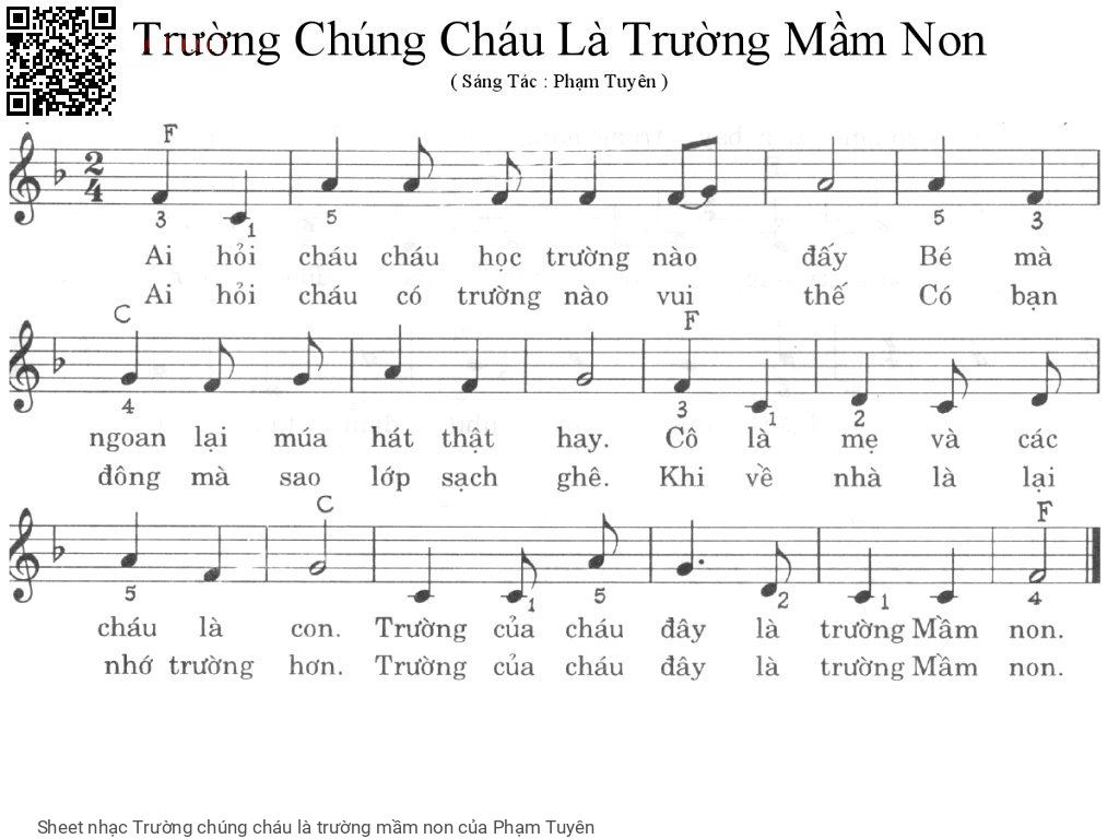 Trang 1 của Sheet nhạc PDF bài hát Trường chúng cháu là trường mầm non - Phạm Tuyên, Lời 1:Ai hỏi cháu cháu học trường nào đấy