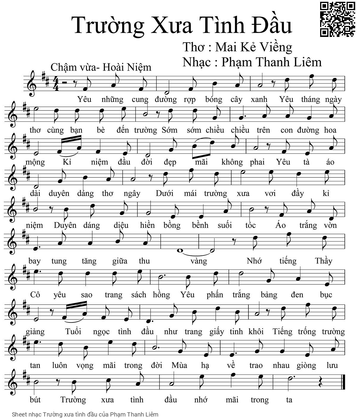 Trang 1 của Sheet nhạc PDF bài hát Trường xưa tình đầu - Phạm Thanh Liêm, 1. Yêu những cung  đường rợp bóng cây  xanh. Yêu tháng ngày  thơ cùng bạn bè đến  trường