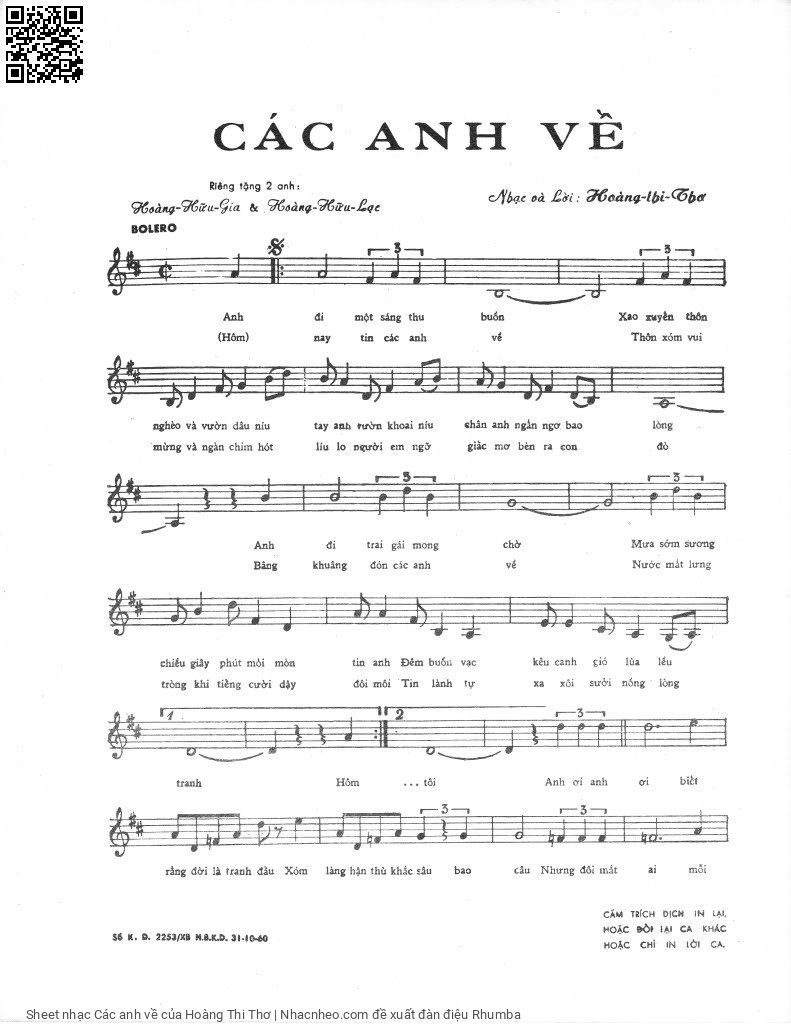 Trang 2 của Sheet nhạc PDF bài hát Các anh về - Hoàng Thi Thơ, 1. Anh  đi một sáng  Thu buồn. Xao xuyến thôn  nghèo và vườn rau níu  tay anh Vườn khoai níu  chân anh ngẩn ngơ bao  lòng