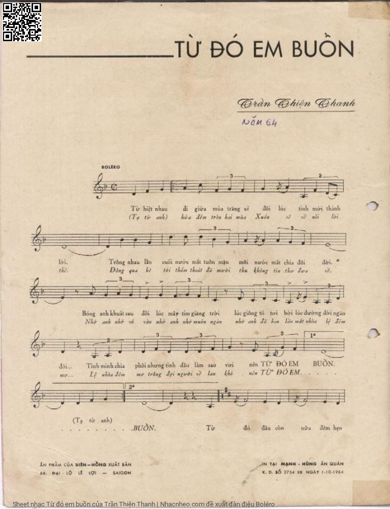Trang 2 của Sheet nhạc PDF bài hát Từ đó em buồn - Trần Thiện Thanh, 1. Từ biệt nhau  đi giữa mùa trăng xẻ  đôi, lúc tình mới thành  lời. Trông nhau lần  cuối, nước mắt tuôn mặn  môi, nước mắt chia đôi  đời