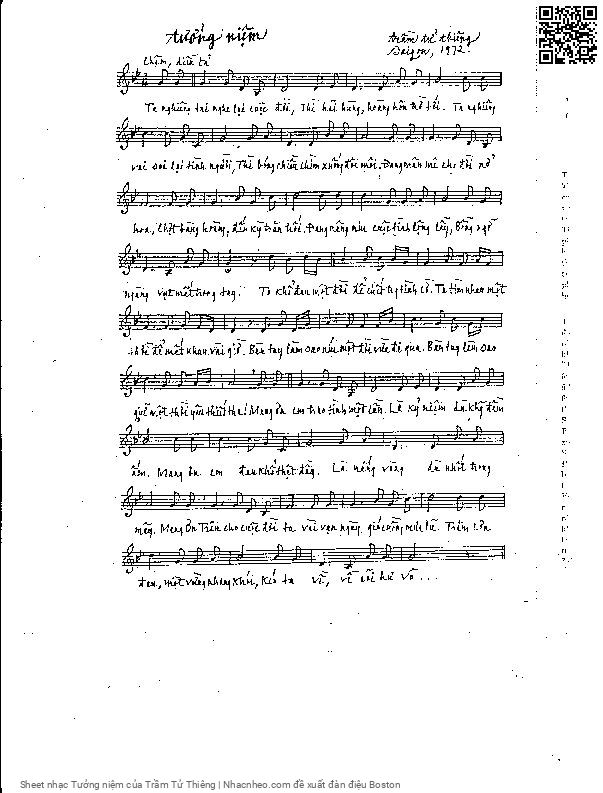 Trang 1 của Sheet nhạc PDF bài hát Tưởng niệm - Trầm Tử Thiêng, 1. Ta nghiêng  tai nghe lại cuộc đời