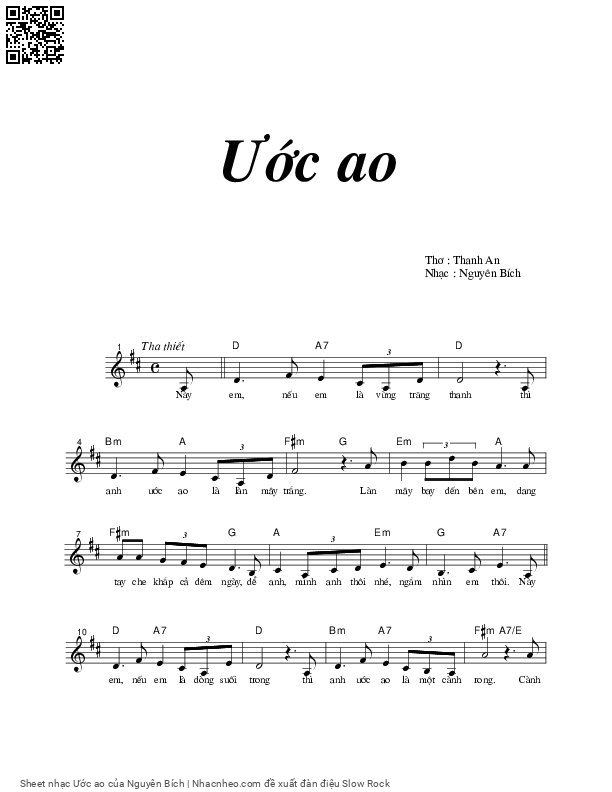 Trang 1 của Sheet nhạc PDF bài hát Ước ao - Nguyên Bích, Này  em, nếu  em là vầng trăng  thanh. Thì  anh ước  ao là làn mây  trắng Làn  mây bay đến bên  em dang  tay che khắp cả đêm  ngày